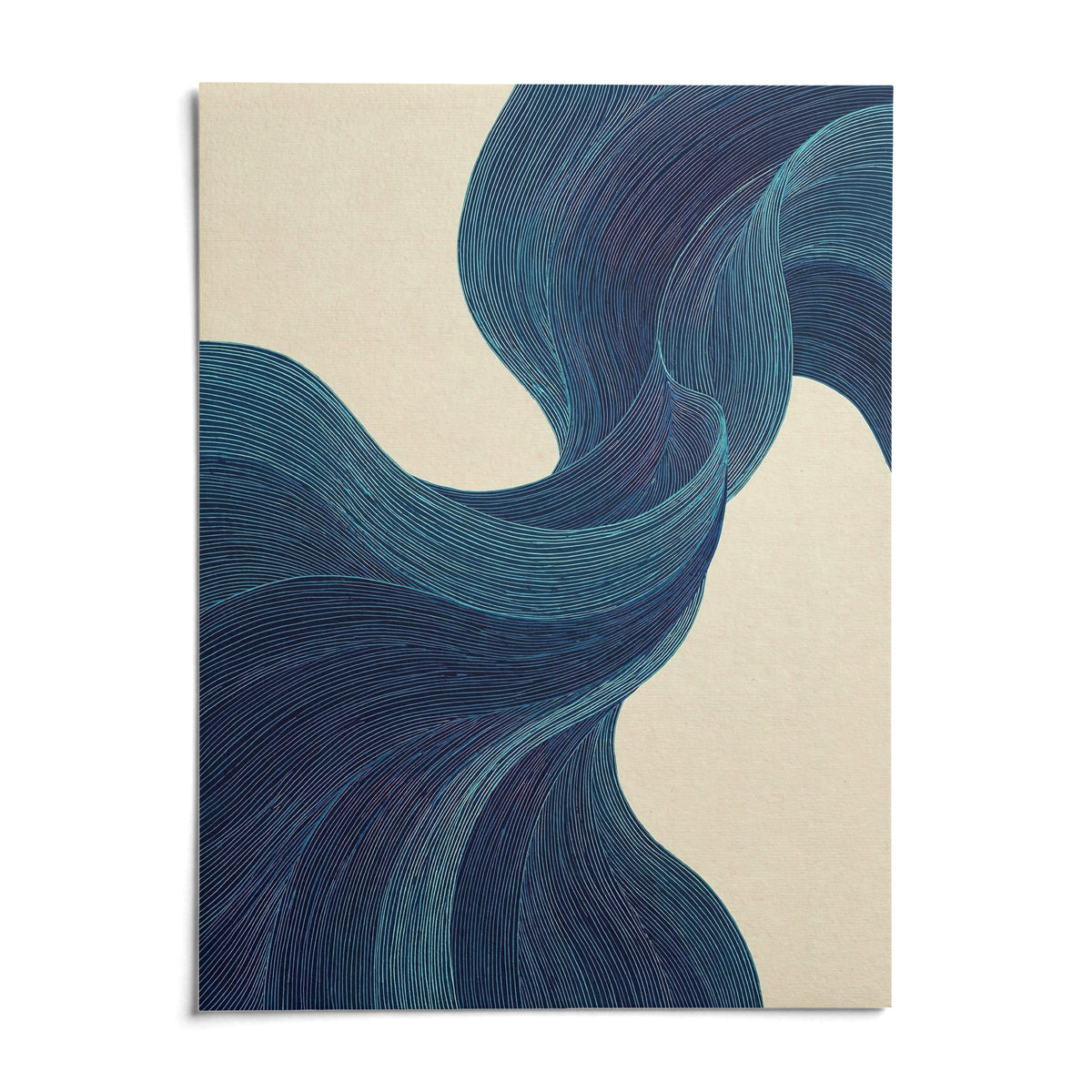 Blue Flowing Wall Art, shown as an unframed paper print on a plain white background