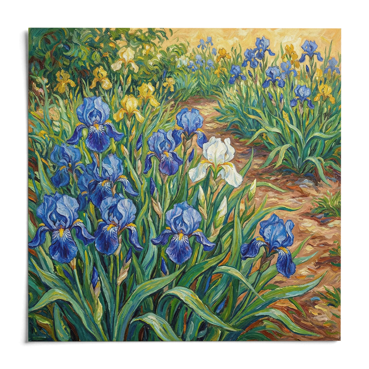 Blue Iris Art Print, shown as an unframed paper print on a plain white background