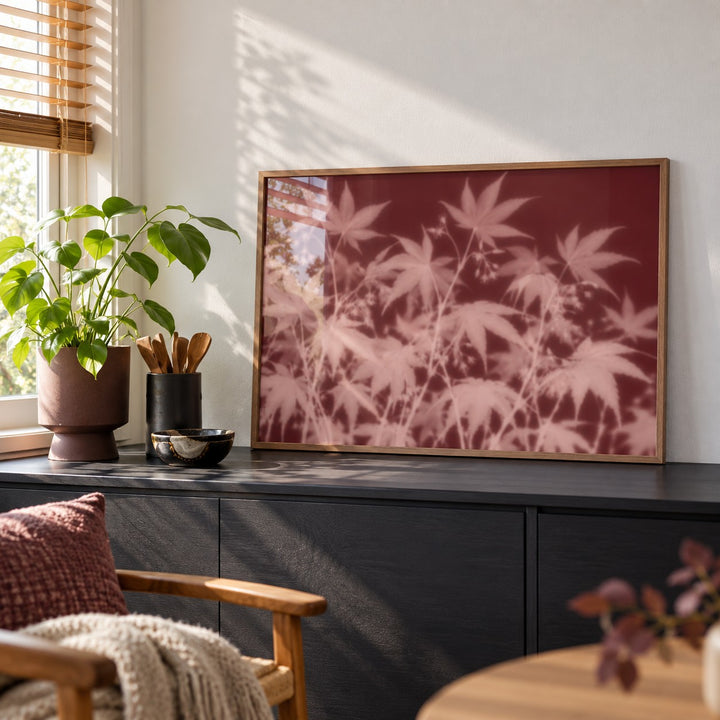 Blush Maple Print styled on a black sideboard (frame not included)