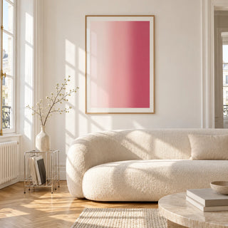 Blush Pink Wall Art, framed on the wall of a bright living room corner