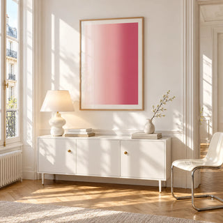 Blush Pink Wall Art, framed on the wall of a bright Paris style apartment in a living room