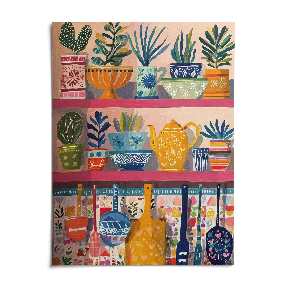 Boho Kitchen Print, shown as an unframed paper print on a plain white background