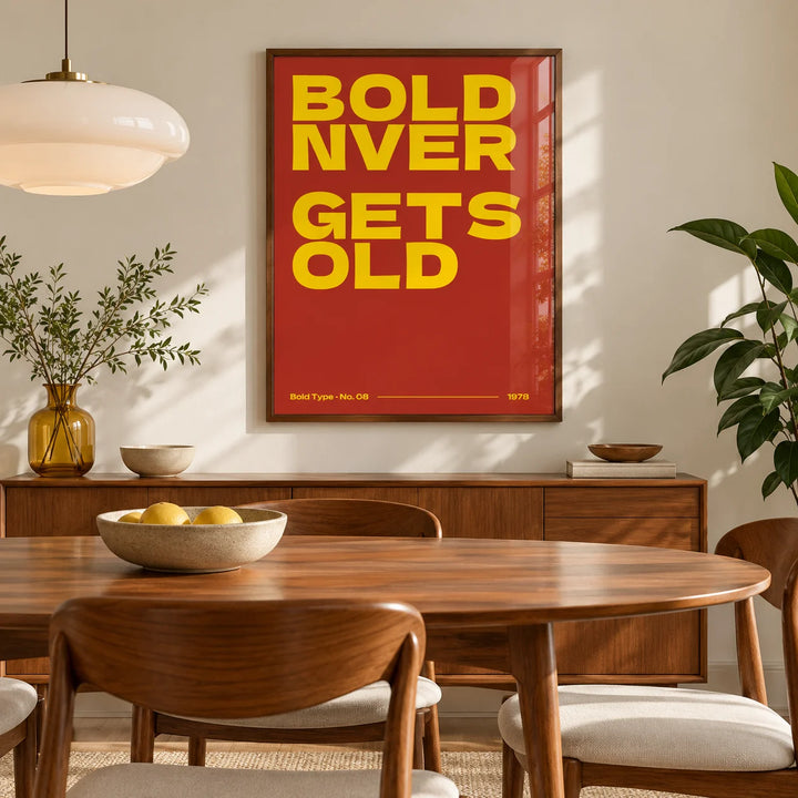 Bold Font Poster, framed on the wall of a retro dining room