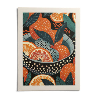 Bowl of Oranges Art, shown as an unframed paper print on a plain white background
