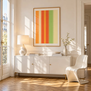 Bright Abstract Wall Art, framed on the wall of a bright Paris style apartment in a living room