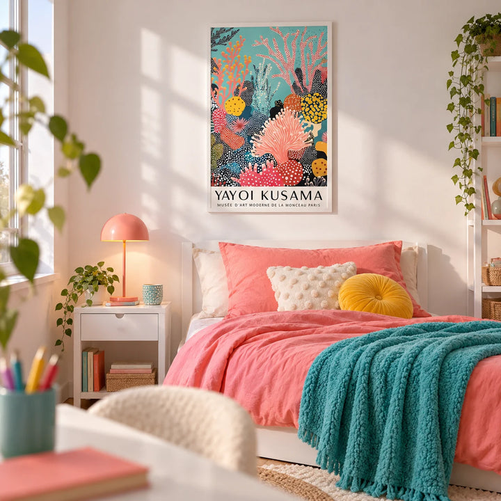 Bright Wall Art, framed on the wall of a bright teen girl's bedroom (13-17) with a soft white wall