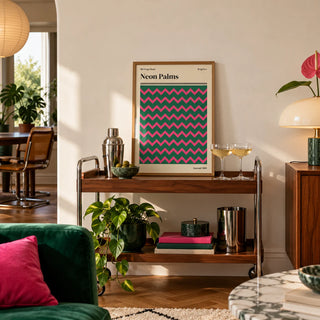 Brighton Print, a small A4 framed print leaning on a shelf in a living room
