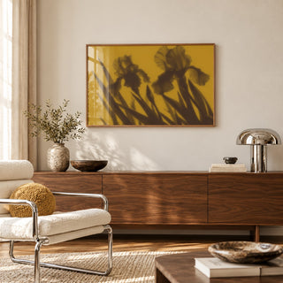 Brown Iris Print styled above a sideboard (frame not included)