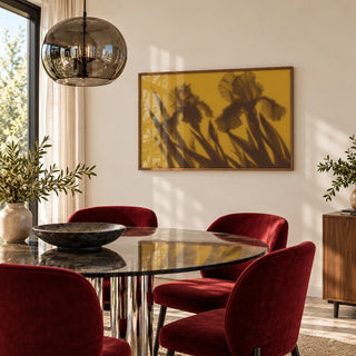 Brown Iris Print styled in a dining room (frame not included)
