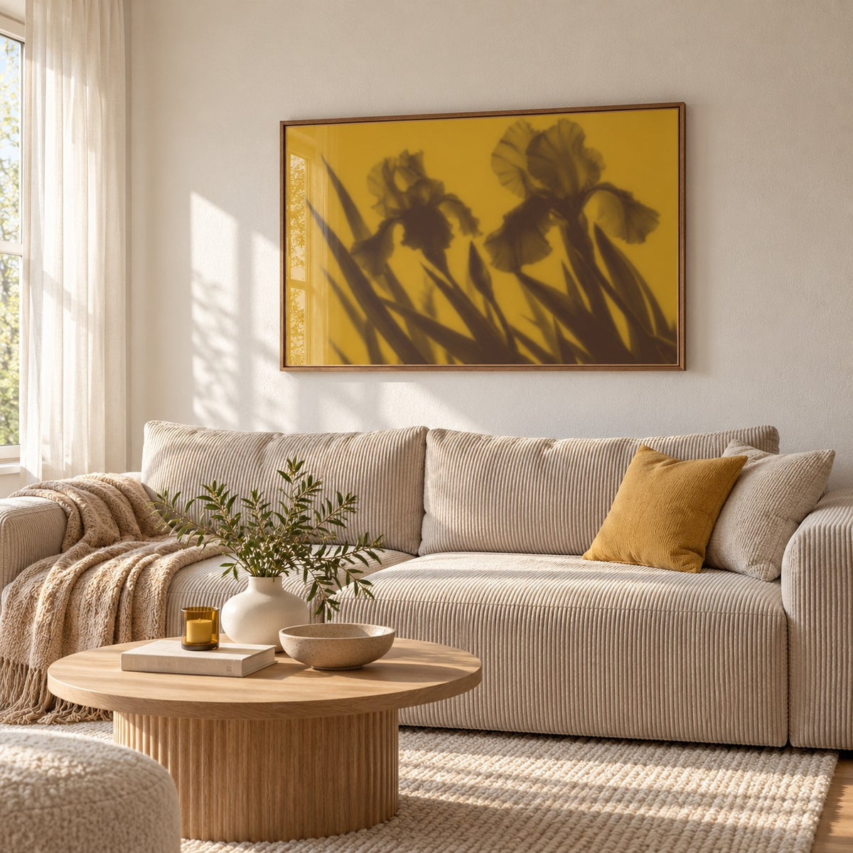Brown Iris Print styled in a living room (frame not included)