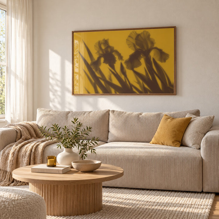 Brown Iris Print styled in a living room (frame not included)
