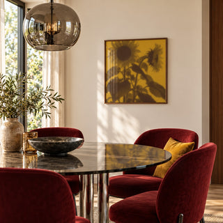 Brown Sunflower Print styled in a dining room (frame not included)
