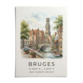 Bruges Canal Art Print, shown as an unframed paper print on a plain white background