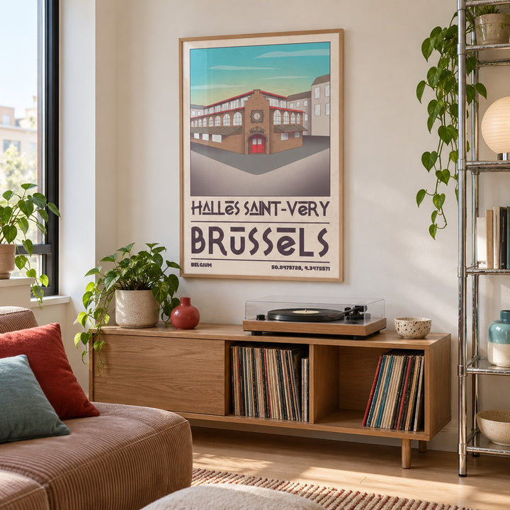 Brussels Architecture Art Print shown in a creative city apartment (frame not included)
