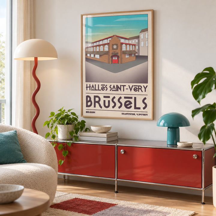 Brussels Architecture Art Print shown in a calm reading corner (frame not included)