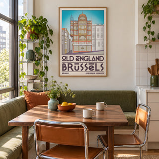 Brussels Architecture Print shown in a breakfast nook (frame not included)