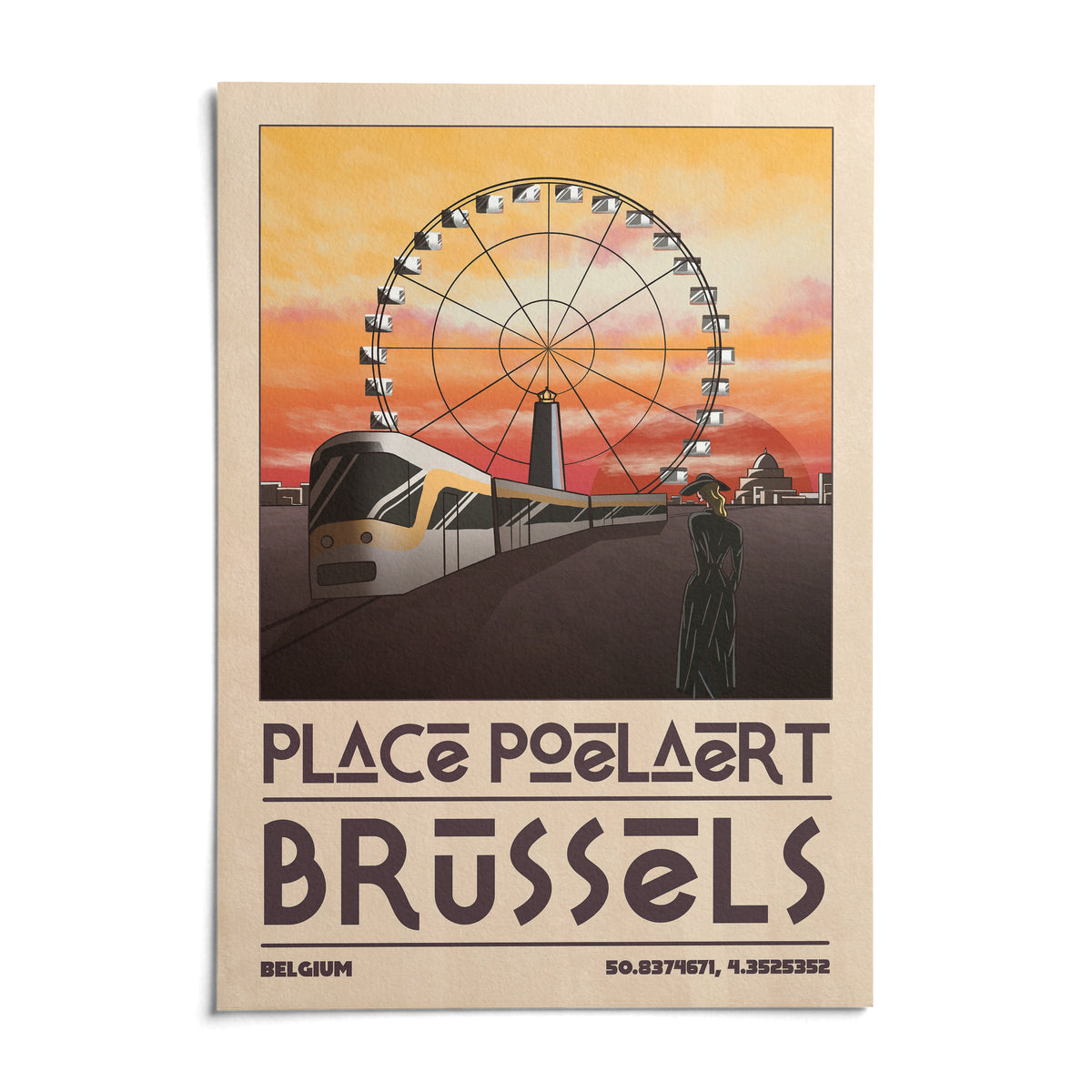 Brussels Cityscape Art Print, shown as an unframed paper print on a plain white background