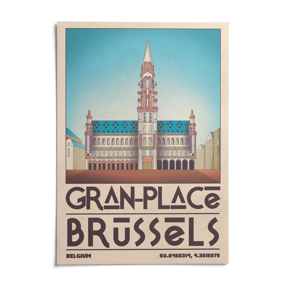 Brussels Grand Place Art Print, shown as an unframed paper print on a plain white background