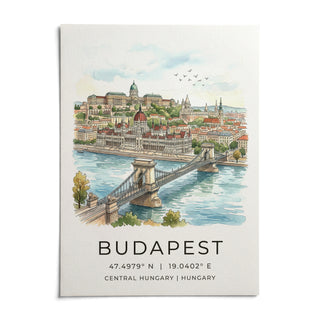 Budapest Cityscape Wall Art, shown as an unframed paper print on a plain white background