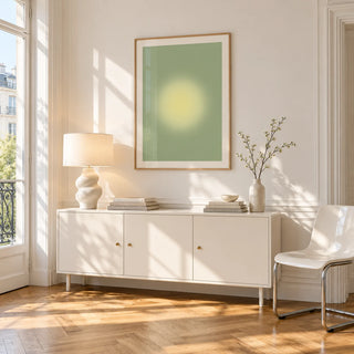 Butter Yellow Wall Art, framed on the wall of a bright Paris style apartment in a living room