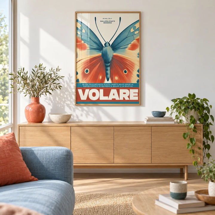 Butterfly Wall Art, framed on the wall of a bright modern living room with a soft white wall and a pale oak floor