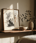 Modern Panda Art Print in Gray and White for lounge wall art