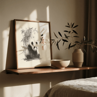 Modern Panda Art Print in Gray and White for lounge wall art