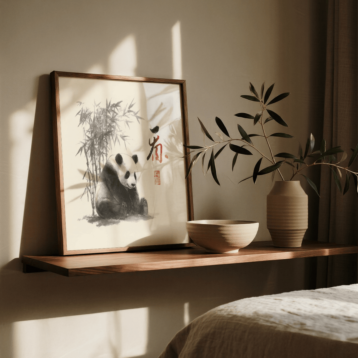 Modern Panda Art Print in Gray and White for lounge wall art