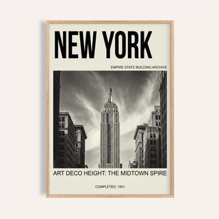 Bold NEW YORK typography above Empire State Building Wall Art poster with centered skyscraper photo
