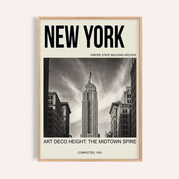 Bold NEW YORK typography above Empire State Building Wall Art poster with centered skyscraper photo
