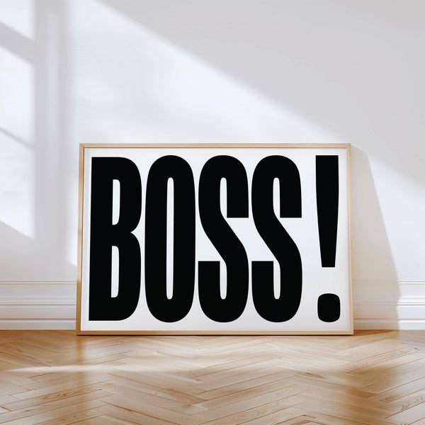 Office wall art with striking BOSS lettering