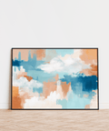 Textured Abstract Cloud Print art print with Orange and White for kitchen wall