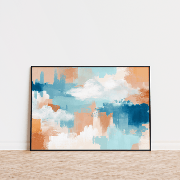 Textured Abstract Cloud Print art print with Orange and White for kitchen wall