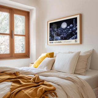 Abstract night sky and botanical elements in moon art wall poster