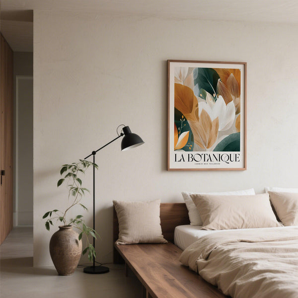 Modern wall art with leaves featuring botanical abstract style