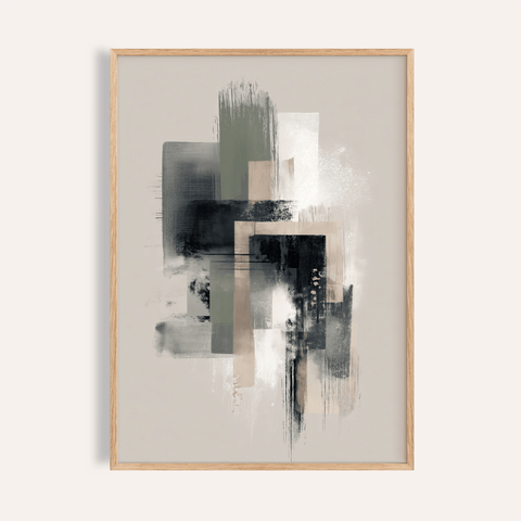 Modern Abstract Poster with green, gold, gray, beige for living room wall art
