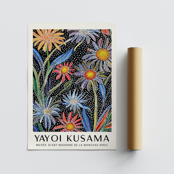 Contemporary floral pop art in colorful pointillist style.