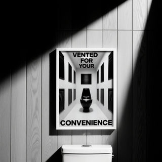 Monochrome bathroom humor artwork, Bathroom Funny Print with clean lines.