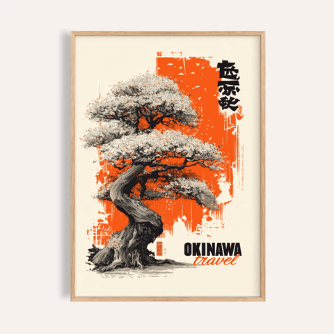 Cherry Blossom Tree Poster in Orange Black White for bedroom art print