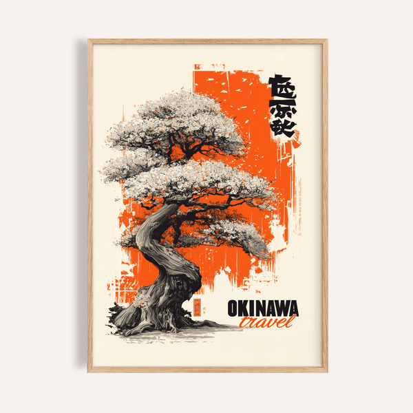 Cherry Blossom Tree Poster in Orange Black White for bedroom art print