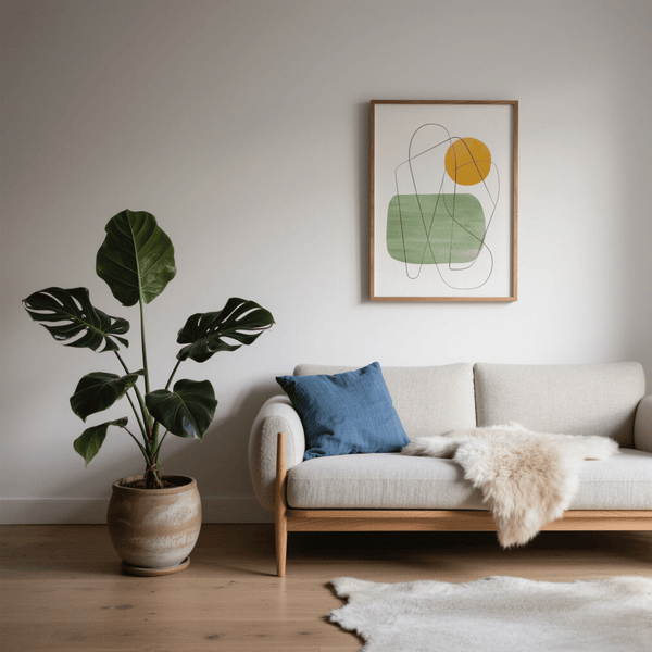 Simple Minimalist Wall Art with green and yellow tones on white for kitchen wall art