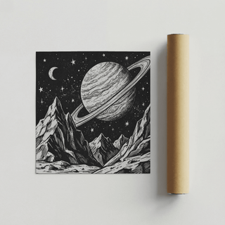 Mountain Space Poster for minimalist entryway, Black and White wall poster