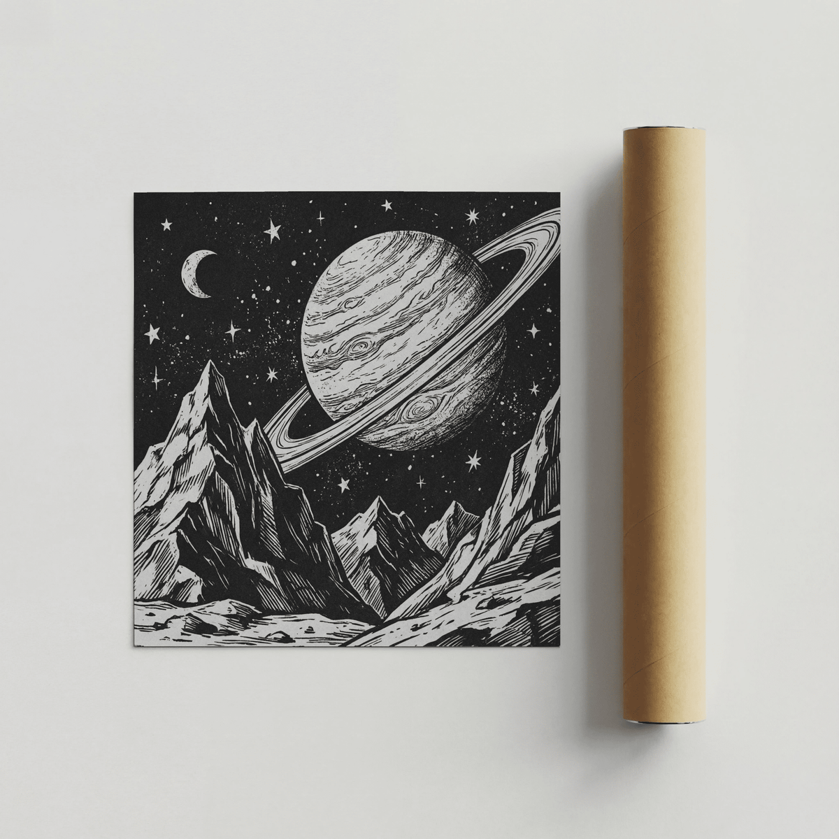 Mountain Space Poster for minimalist entryway, Black and White wall poster
