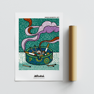 Contemporary wall art print with poster-style layout, small top title text, and geometric dot pattern field