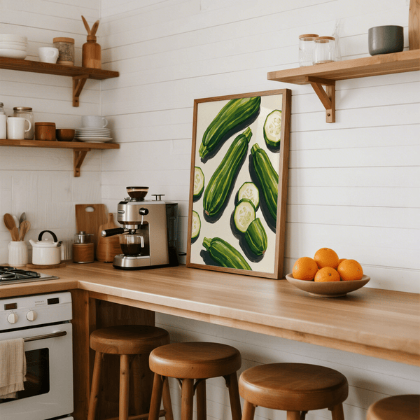Green-themed Zucchini Wall Art perfect for dining room poster