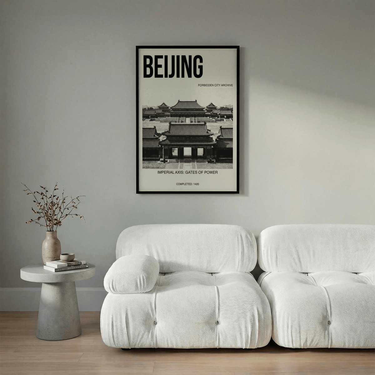 Black and white architecture poster print with “IMPERIAL AXIS: GATES OF POWER” caption