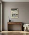 Displaying Singapore Modern Architecture Art Print with centered skyline composition and vintage-style poster layout