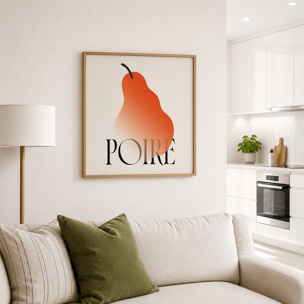 Modern Pear Poster featuring a single pear graphic and “POIRE” typography on a clean background