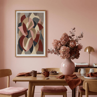 Abstract ribbon shapes art print with overlapping curved bands