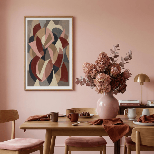 Abstract ribbon shapes art print with overlapping curved bands